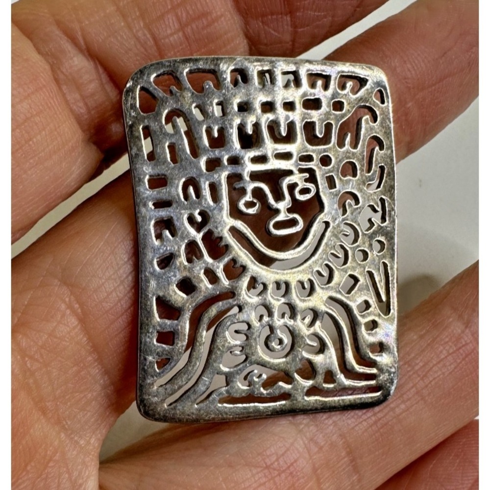 Sterling Silver Mexican Charm God Goddess Rectangle Signed Ali Mexico 925